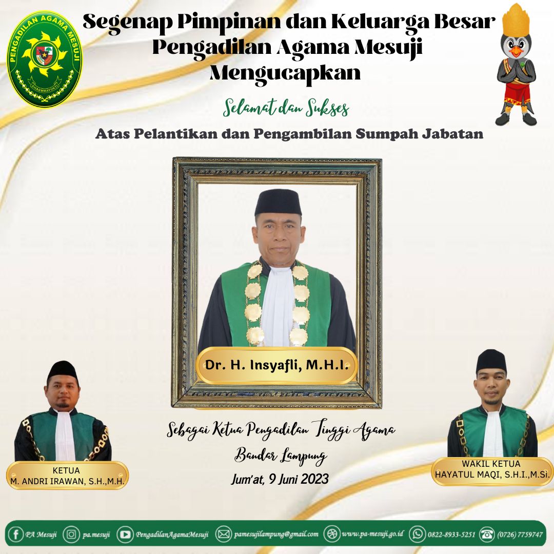 Selamat dan Sukses atas Pelantikan dan Pengambilan Sumpah Jabatan Ketua PTA Bandar Lampung